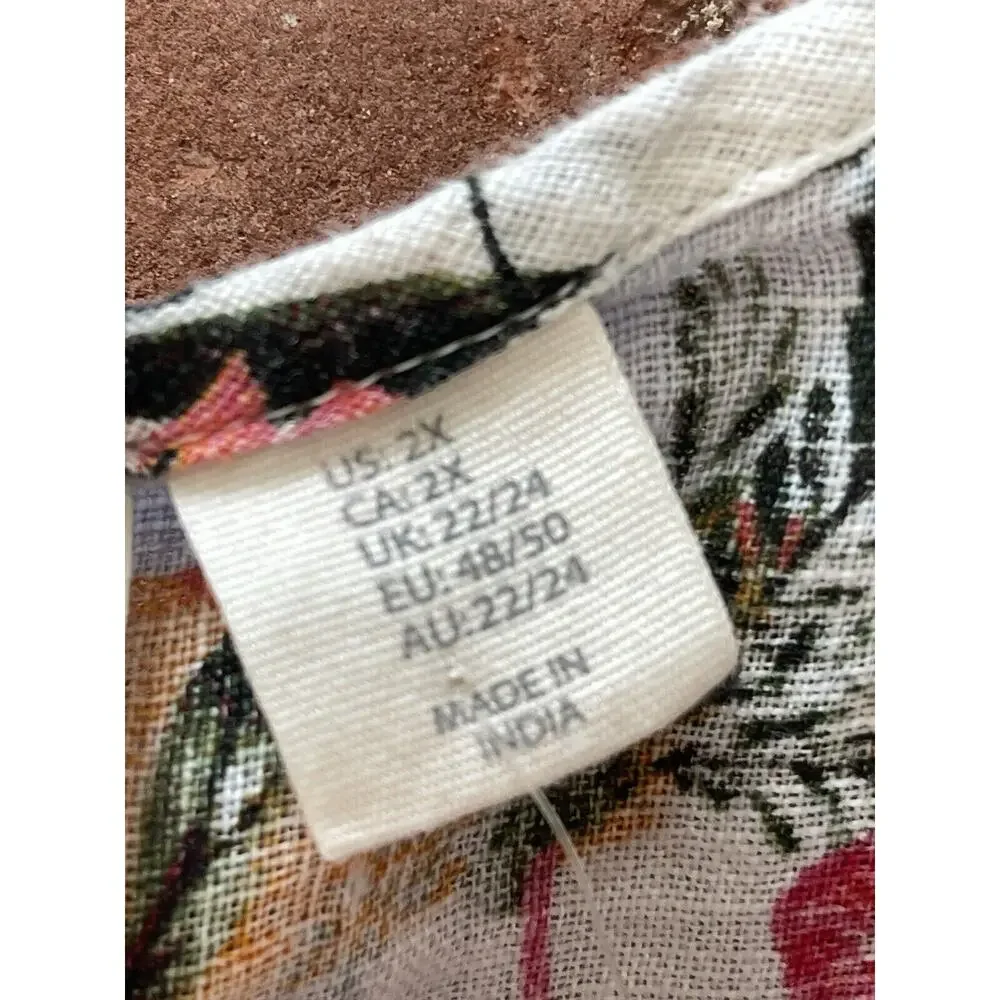 C & C CALIFORNIA Women's LINEN Bird Lobster Lagenlook Short Sleeve Top 2X Plus - Picture 5 of 9